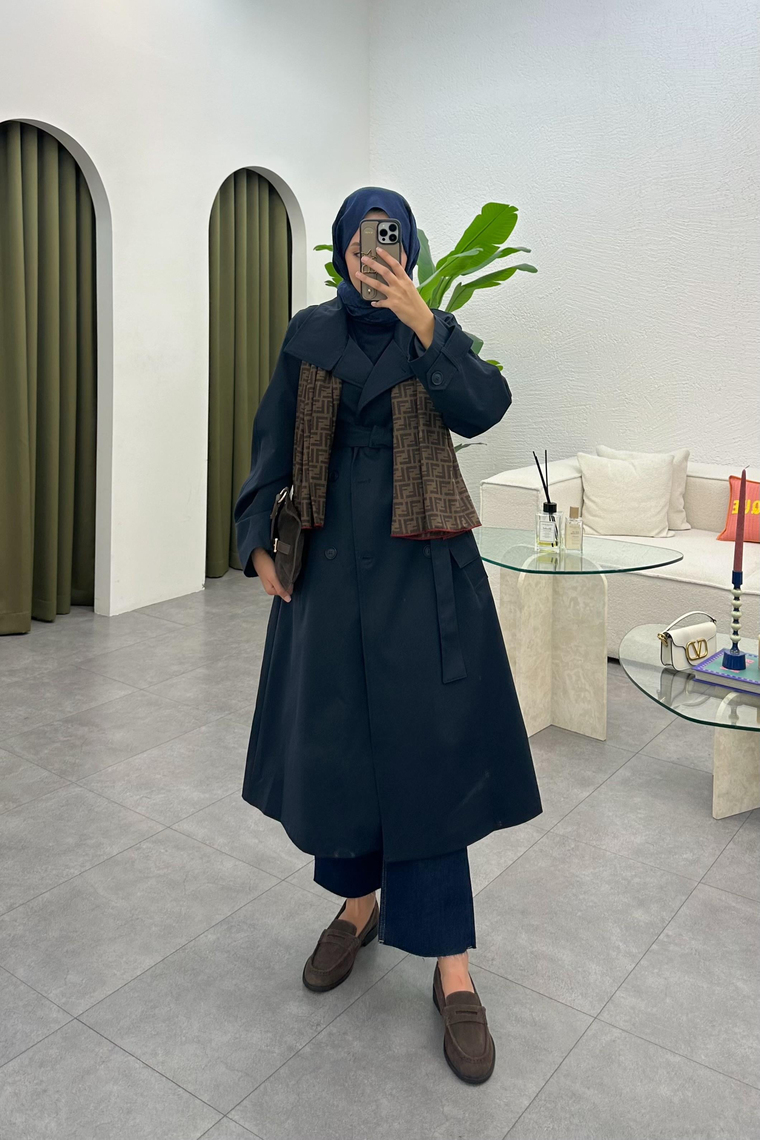 Suzana Oversize Trençkot - LACİVERT