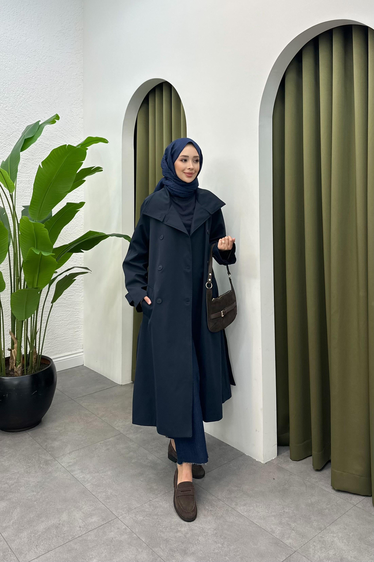 Suzana Oversize Trençkot - LACİVERT
