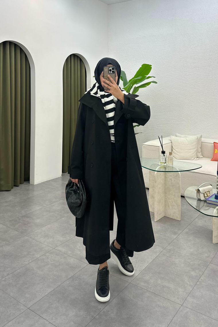 Suzana Oversize Trençkot - SİYAH