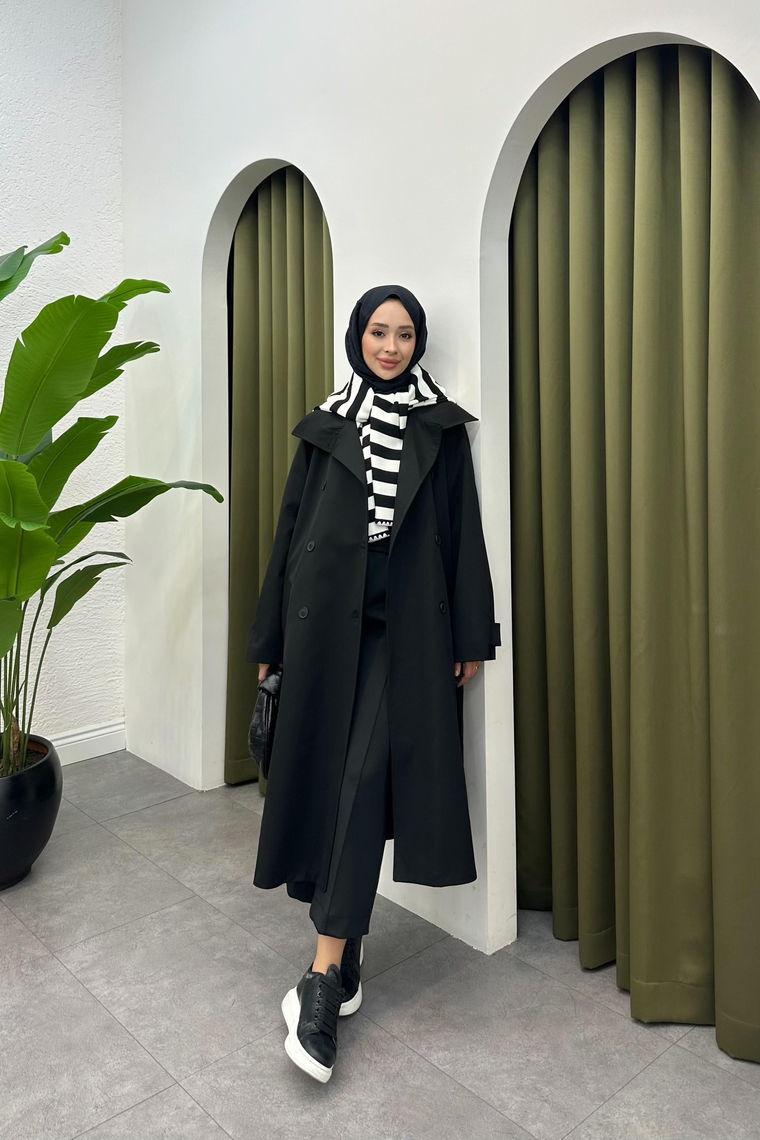 Suzana Oversize Trençkot - SİYAH