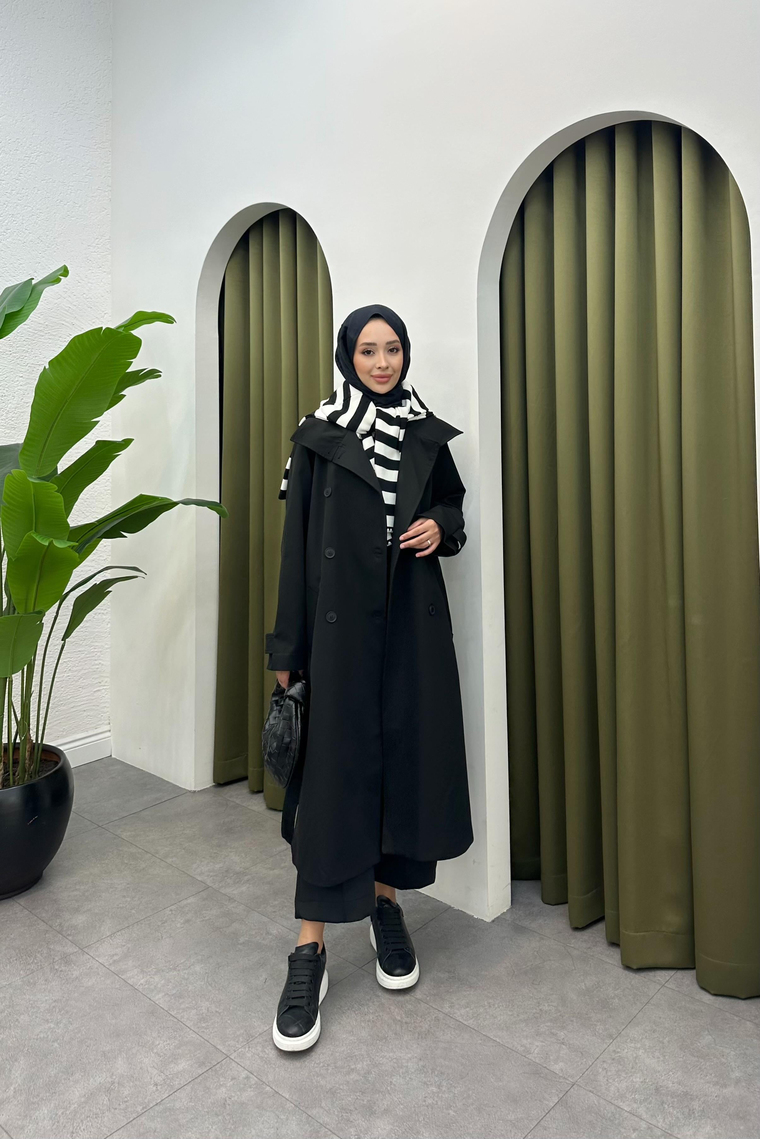 Suzana Oversize Trençkot - SİYAH