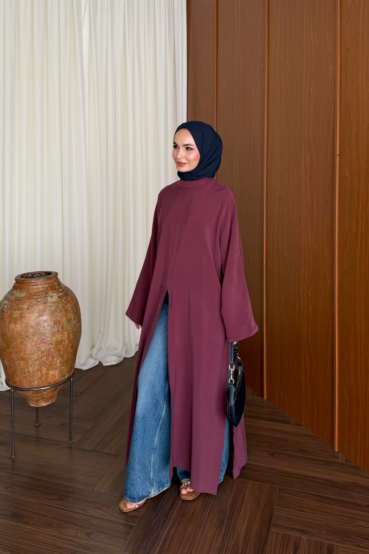 Tensel Yırtmaçlı Uzun Kimono - MÜRDÜM