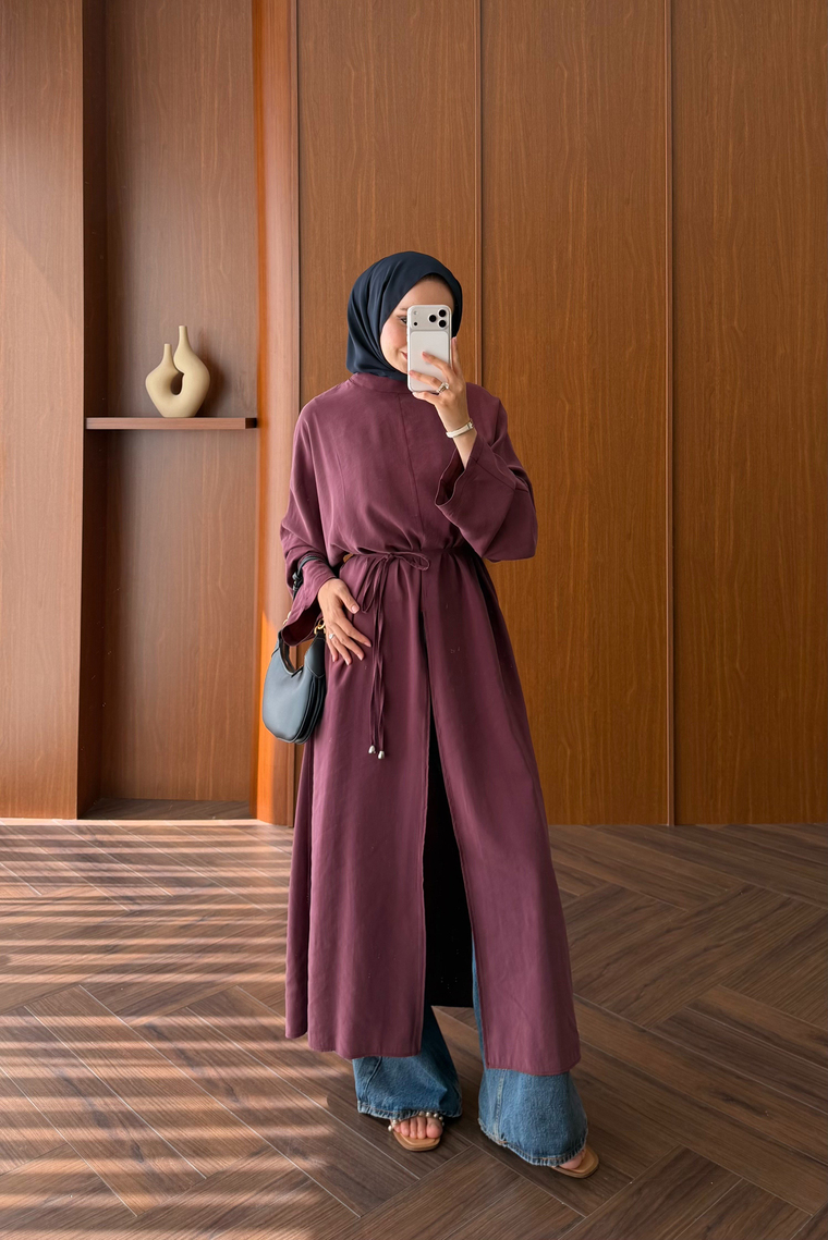 Tensel Yırtmaçlı Uzun Kimono - MÜRDÜM