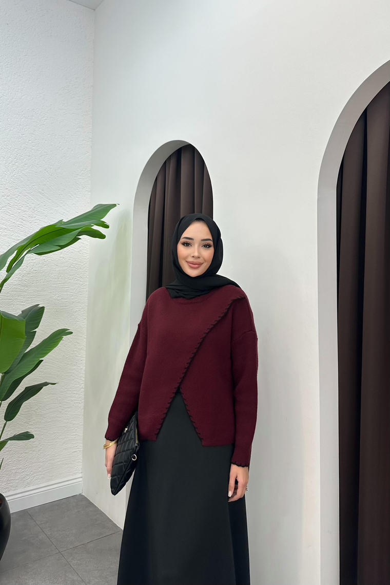 Triko Asimetrik Kesim Kazak - BORDO
