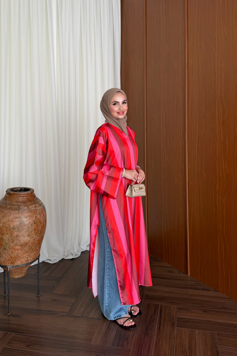 Uzun Yırtmaçlı Kimono - KIRMIZI