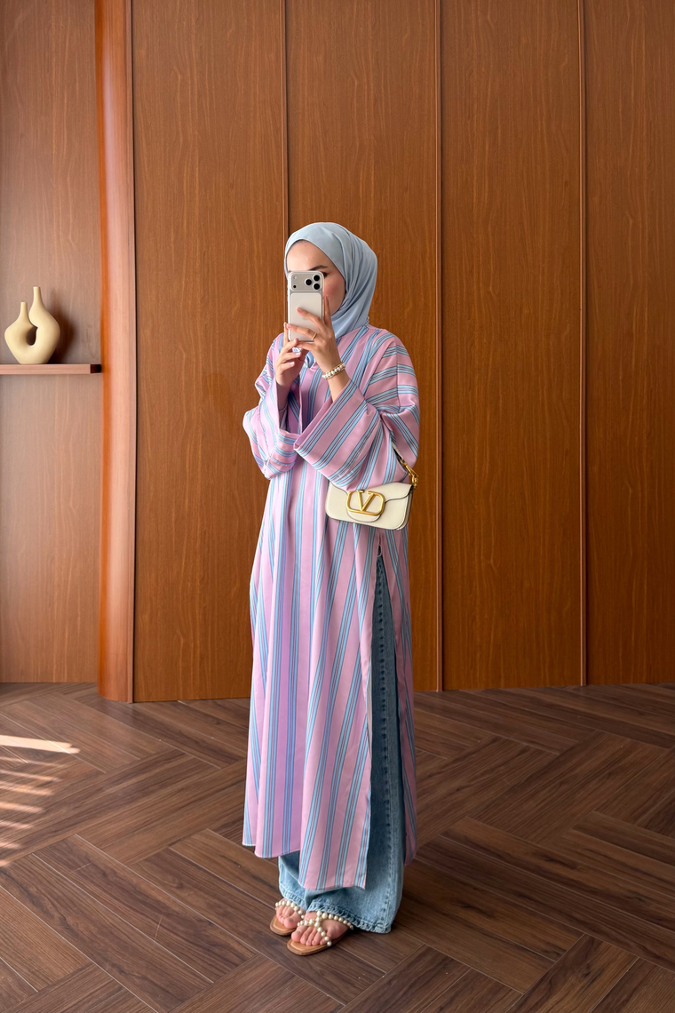 Uzun Yırtmaçlı Kimono - PEMBE