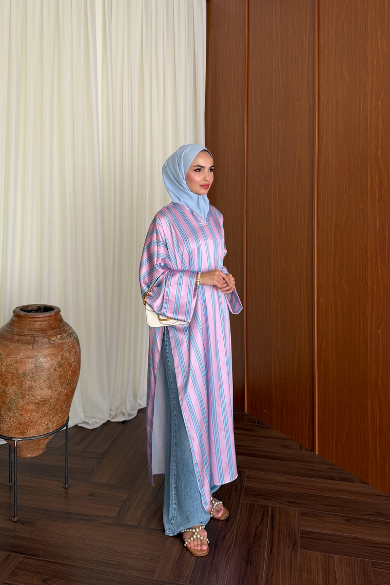 Uzun Yırtmaçlı Kimono - PEMBE