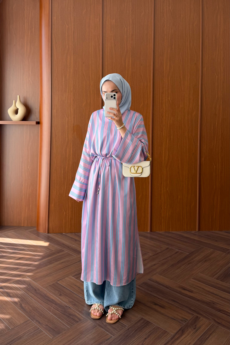 Uzun Yırtmaçlı Kimono - PEMBE