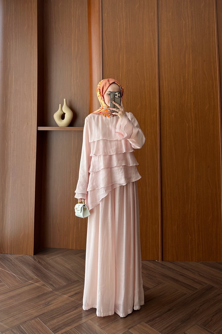 Volan Detay Pantolon Takım - PEMBE