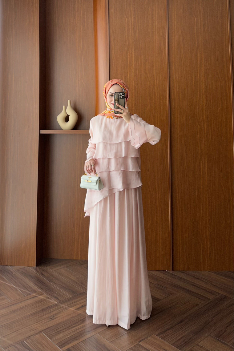 Volan Detay Pantolon Takım - PEMBE
