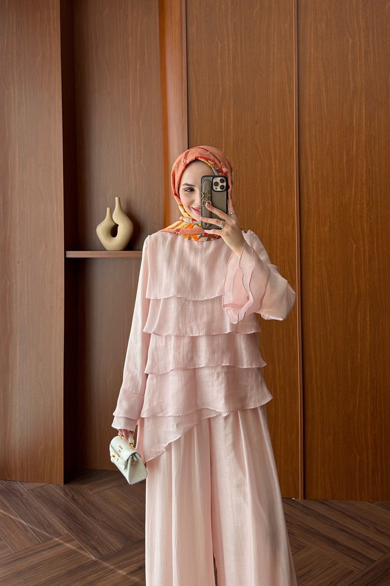 Volan Detay Pantolon Takım - PEMBE