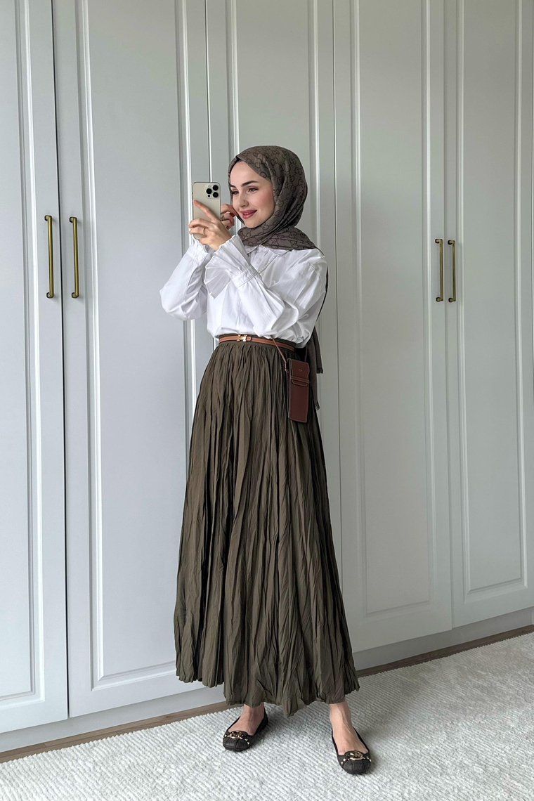 Vual Crush Pamuklu Etek - HAKİ