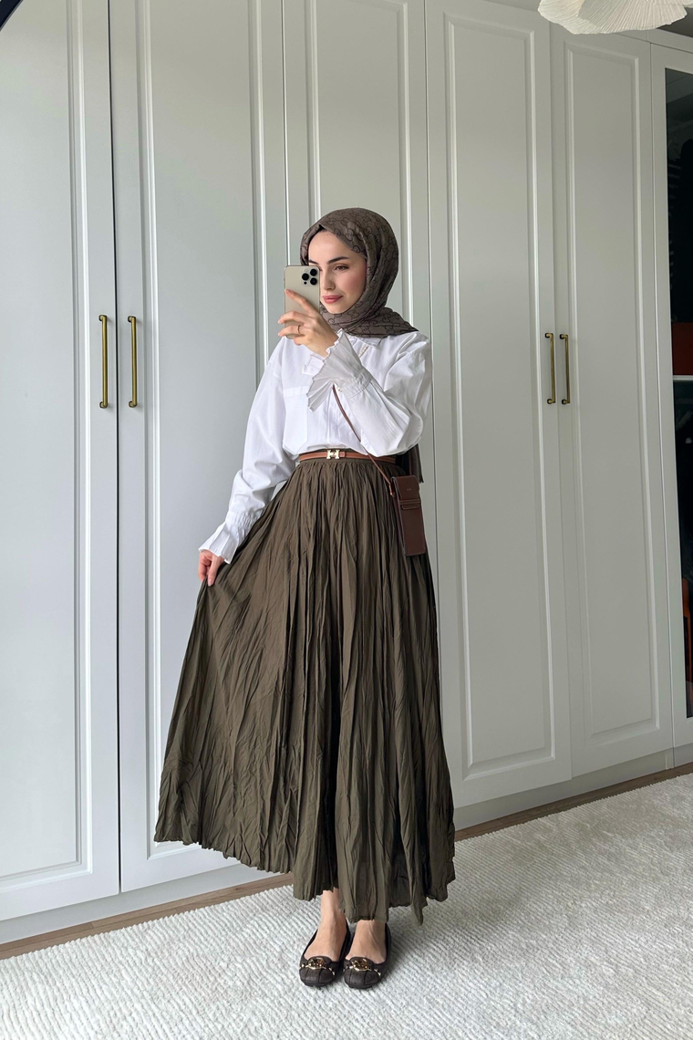 Vual Crush Pamuklu Etek - HAKİ