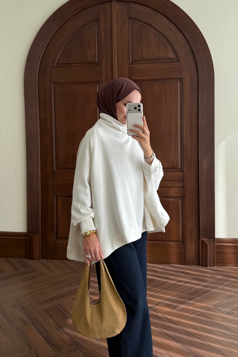 Yarasa Kol Sweat - BEYAZ