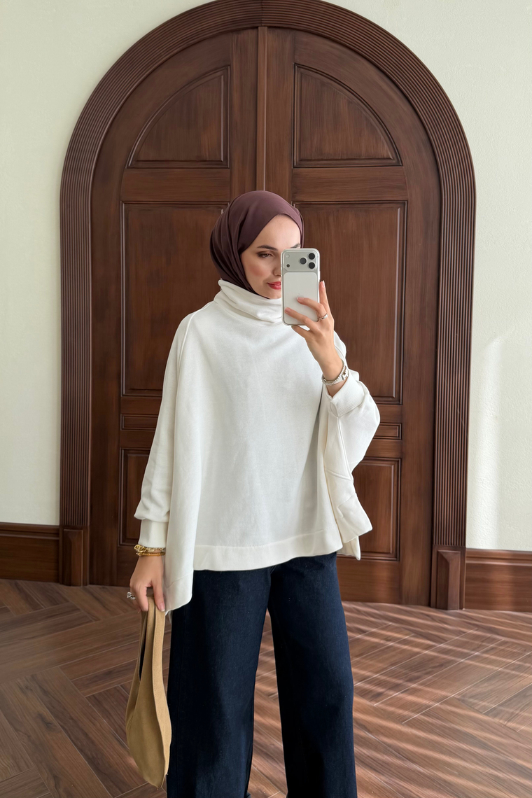 Yarasa Kol Sweat - BEYAZ