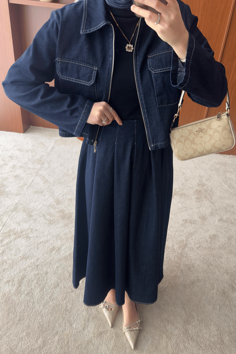 Zahira Denim Etek Takım - KOYU MAVİ