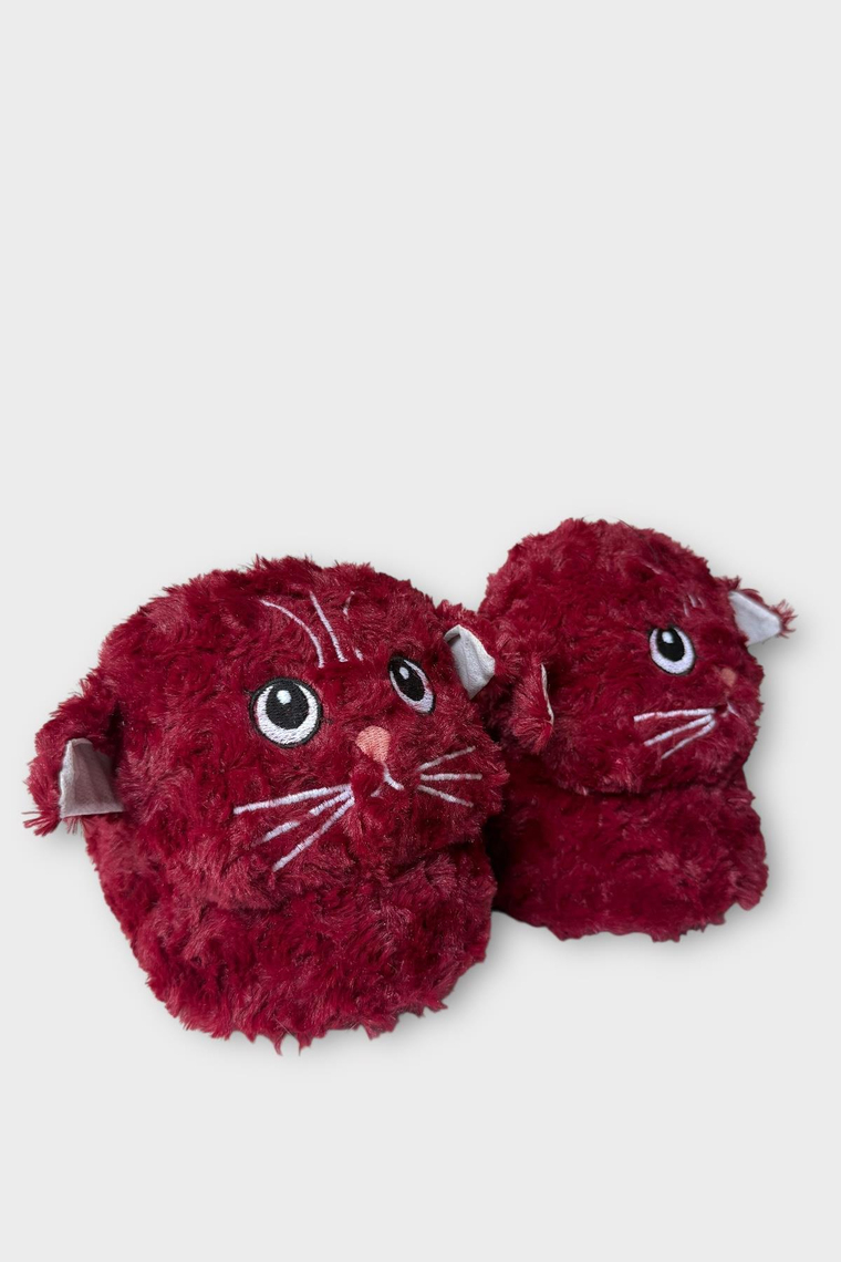 Kadın Sevimli Kedi Figürlü Peluş Panduf BORDO