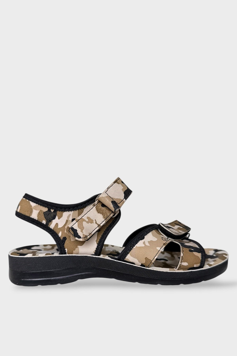 Askeri Kamufulaj Desenli Unisex Kadın Sandalet SİYAH - BEJ