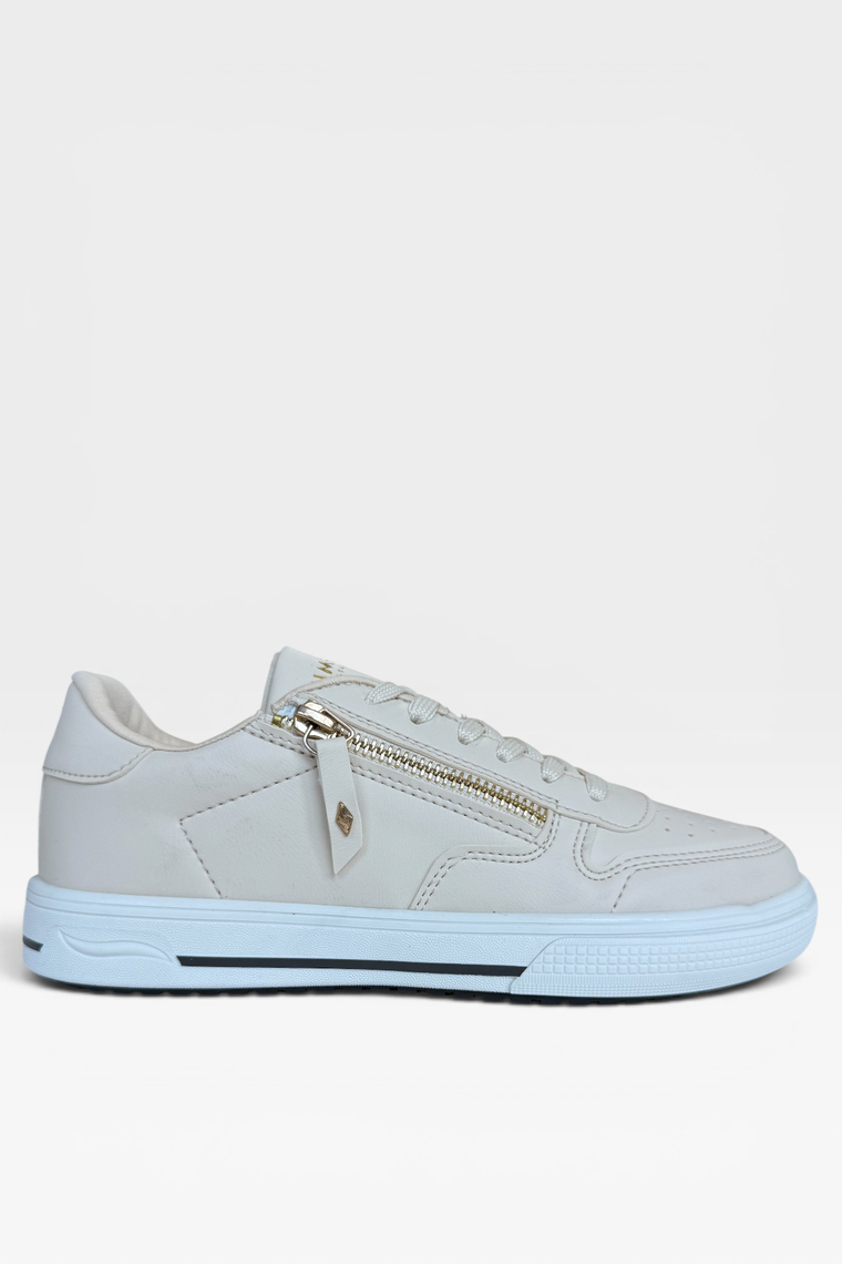 Günlük Hafif Taban Bağcıklı Fermuarlı Kadın Sneaker Ayakkabı BEJ - ALTIN