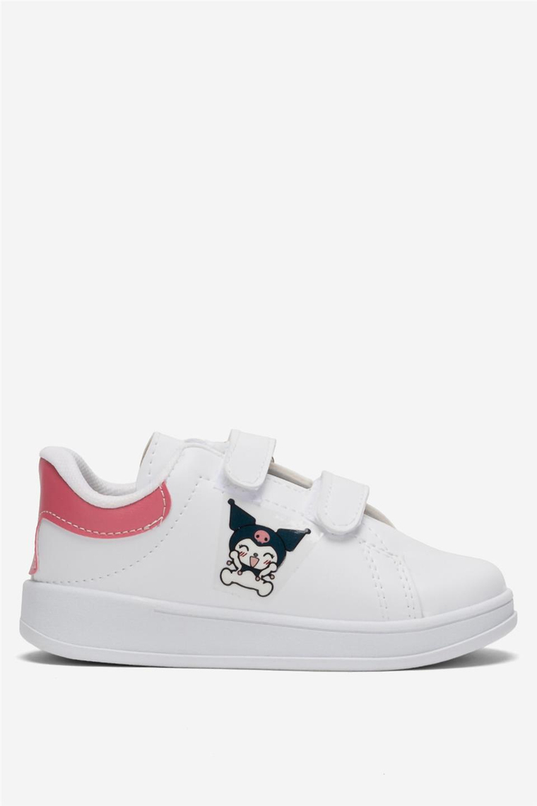 Çocuk Kuromi Baskılı Cırtlı Unisex Spor Ayakkabı BEYAZ - PEMBE
