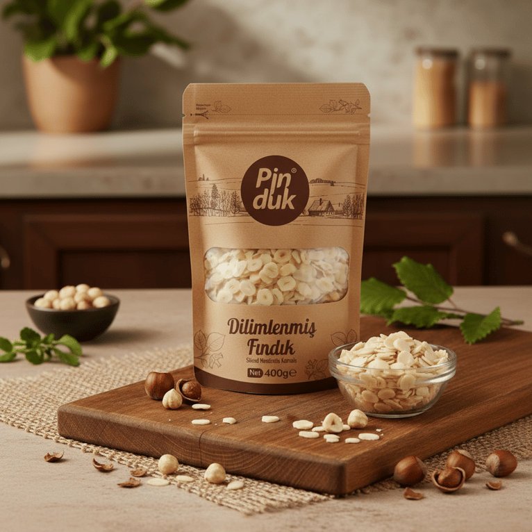 Dilimlenmiş Fındık 400 gr Kraft Paket 