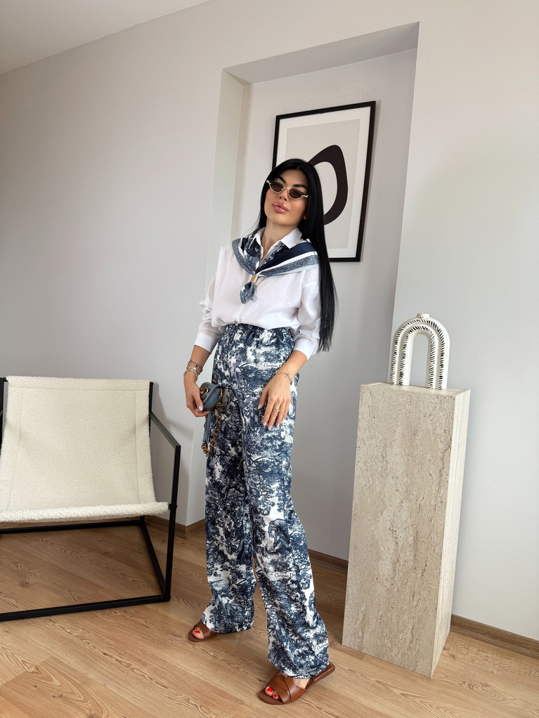 LACİ DESEN DETAYLI PANTOLON GÖMLEK FULAR TAKIM