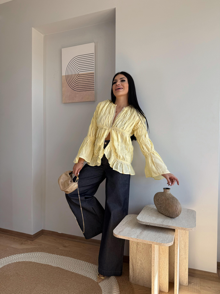 SARI POPLİN TASARIM BLUZ