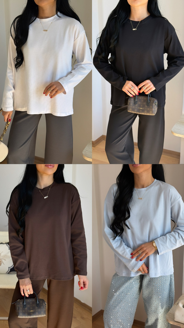 UZUN KOLLU PAMUKLU BASIC BLUZ 
