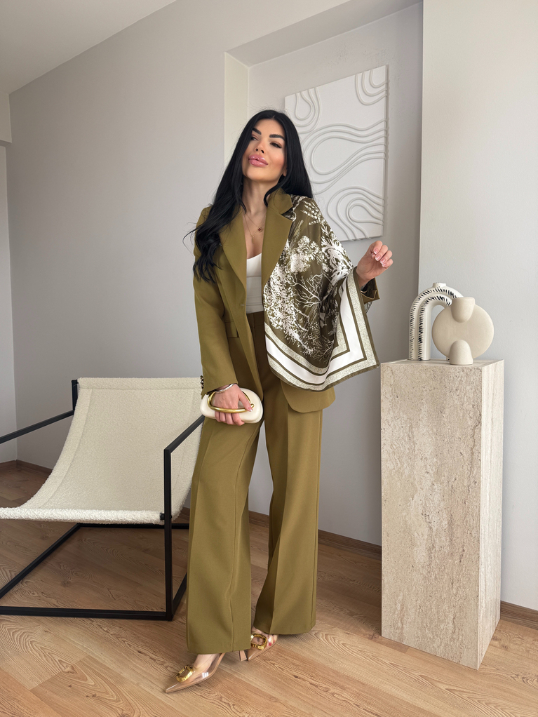 YAĞ YEŞİLİ ŞAL DETAYLI BLAZER TAKIM