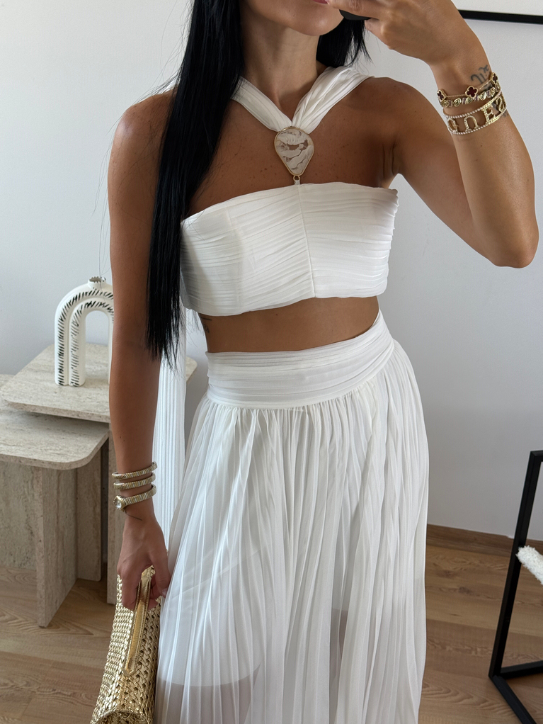 BEYAZ NCTRN CROP PANTOLON ŞİFON TAKIM