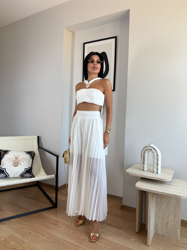 BEYAZ NCTRN CROP PANTOLON ŞİFON TAKIM