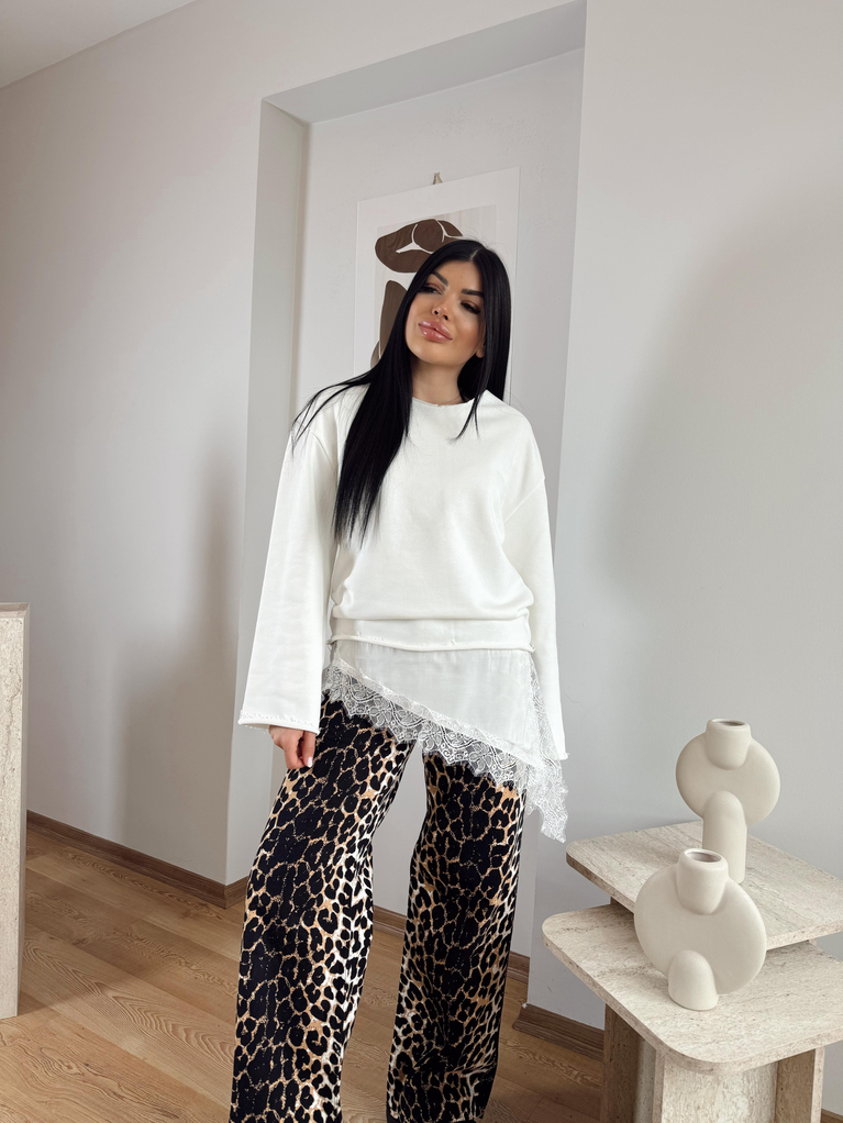 BEYAZ SATEN DANTEL DETAYLI BLUZ