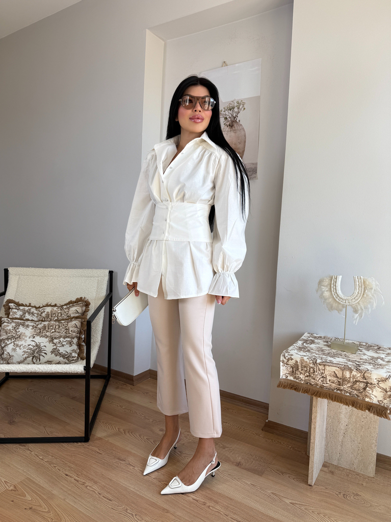 BEYAZ TASARIM (LASTİKLİ) KORSE GEÇİRME DETAYLI GÖMLEK