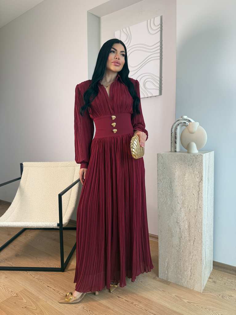 BORDO NCTRN BELDEN OTURMALI MAXİ ELBİSE