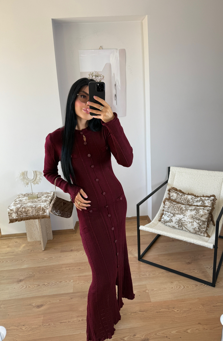 BORDO  TRİKO ELBİSE (ASTARSIZ) MARKA MUADİL
