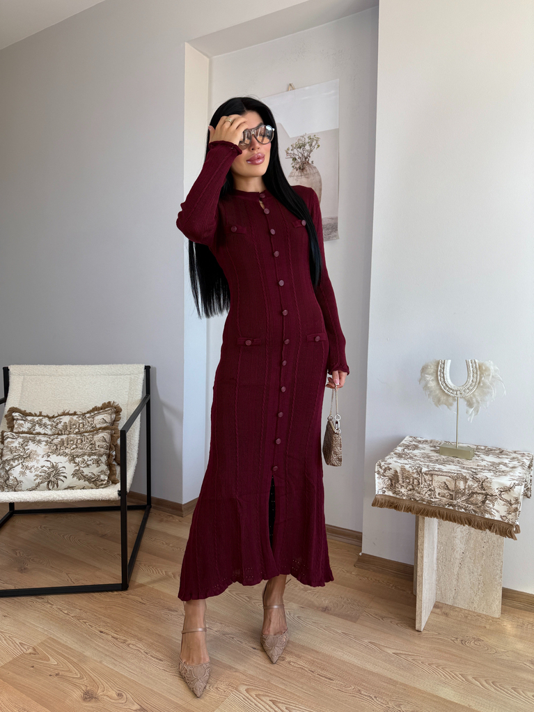 BORDO  TRİKO ELBİSE (ASTARSIZ) MARKA MUADİL