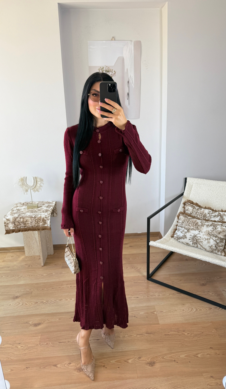 BORDO  TRİKO ELBİSE (ASTARSIZ) MARKA MUADİL