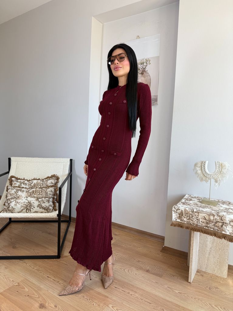 BORDO  TRİKO ELBİSE (ASTARSIZ) MARKA MUADİL