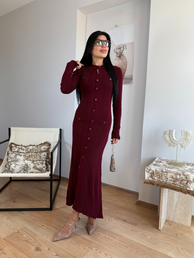 BORDO  TRİKO ELBİSE (ASTARSIZ) MARKA MUADİL