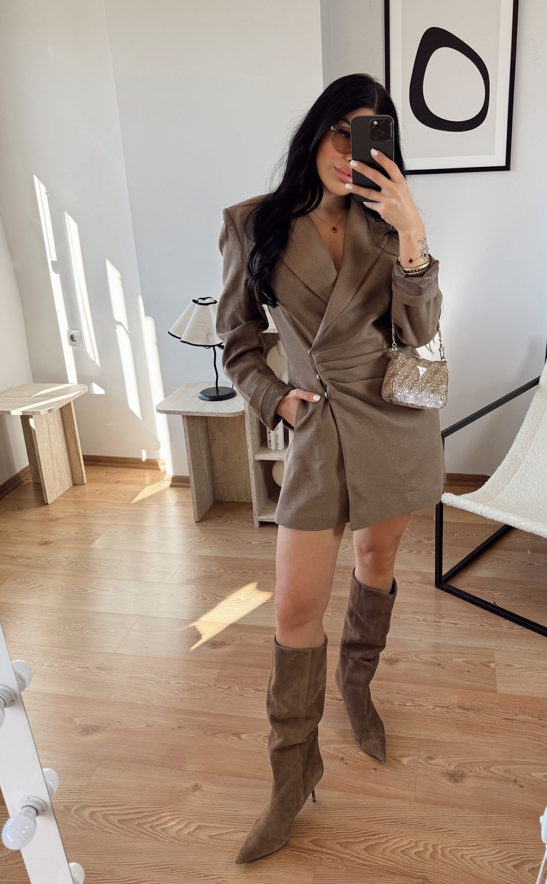 CAMEL ASTARLI KETEN PREMİUM BLAZER ELBİSE