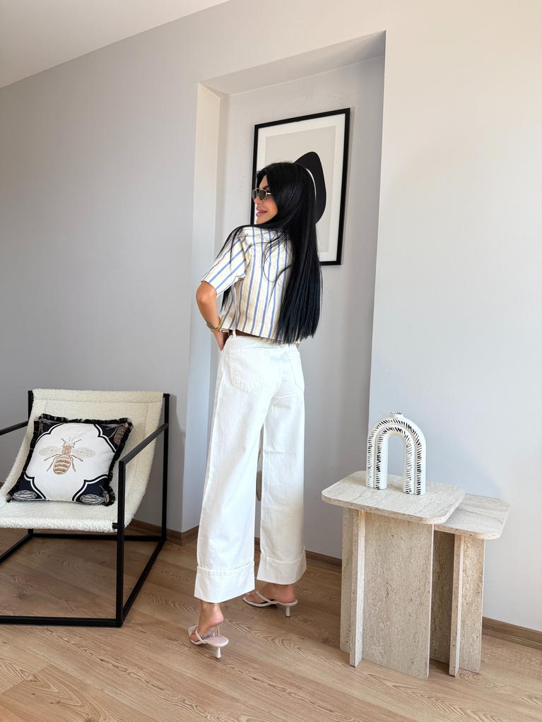 EKRU KEMERLİ DOUBLE PAÇA DETAYLI JEAN 