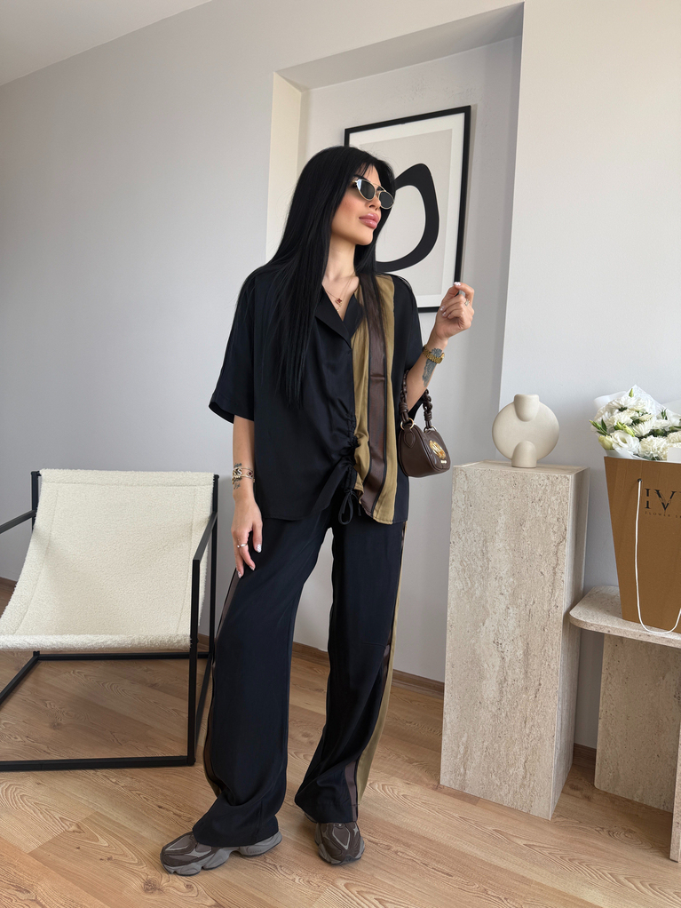 İPKYOL MODEL BÜZGÜ DETAYLI SİYAH TENSEL TAKIM