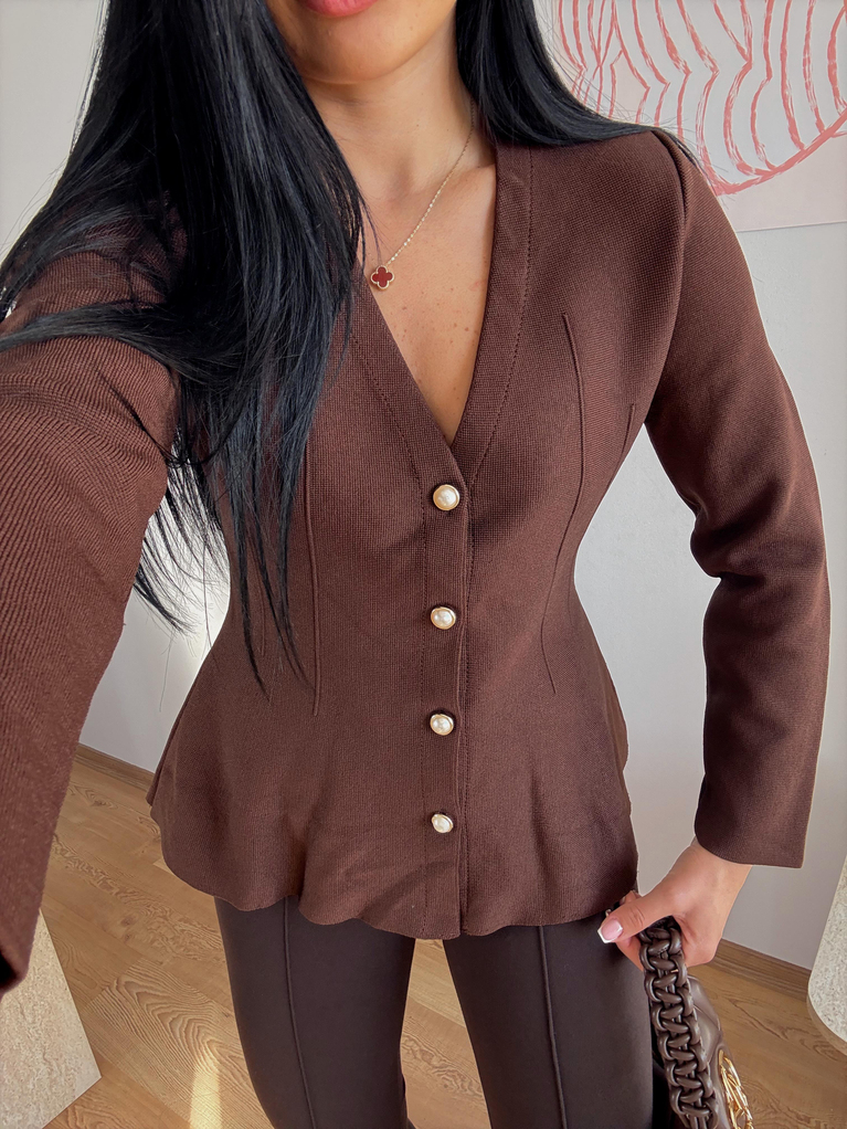 KAHVERENGİ ÇELİK TRİKO HIRKA BLUZ