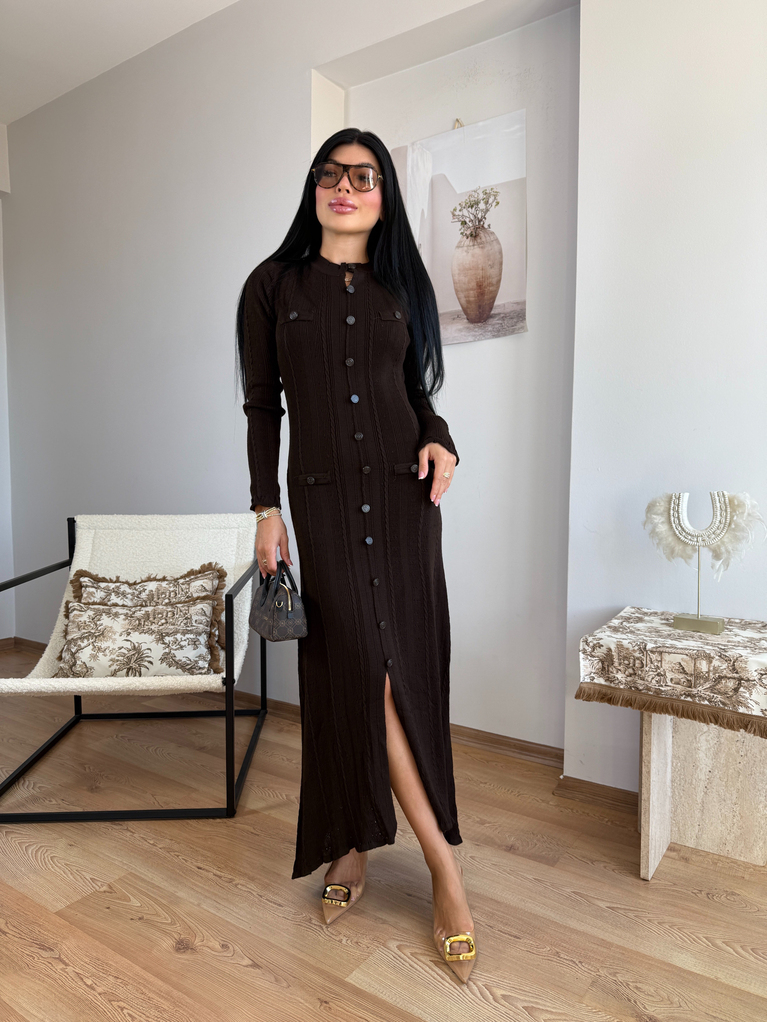 KAHVERENGİ  TRİKO ELBİSE (ASTARSIZ) MARKA MUADİL