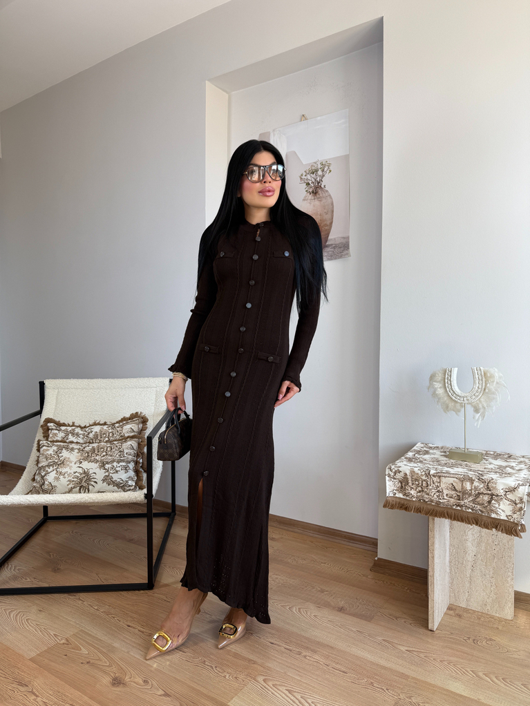 KAHVERENGİ  TRİKO ELBİSE (ASTARSIZ) MARKA MUADİL
