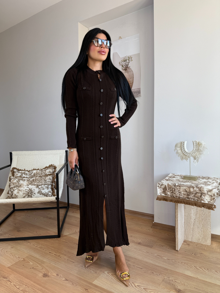 KAHVERENGİ  TRİKO ELBİSE (ASTARSIZ) MARKA MUADİL