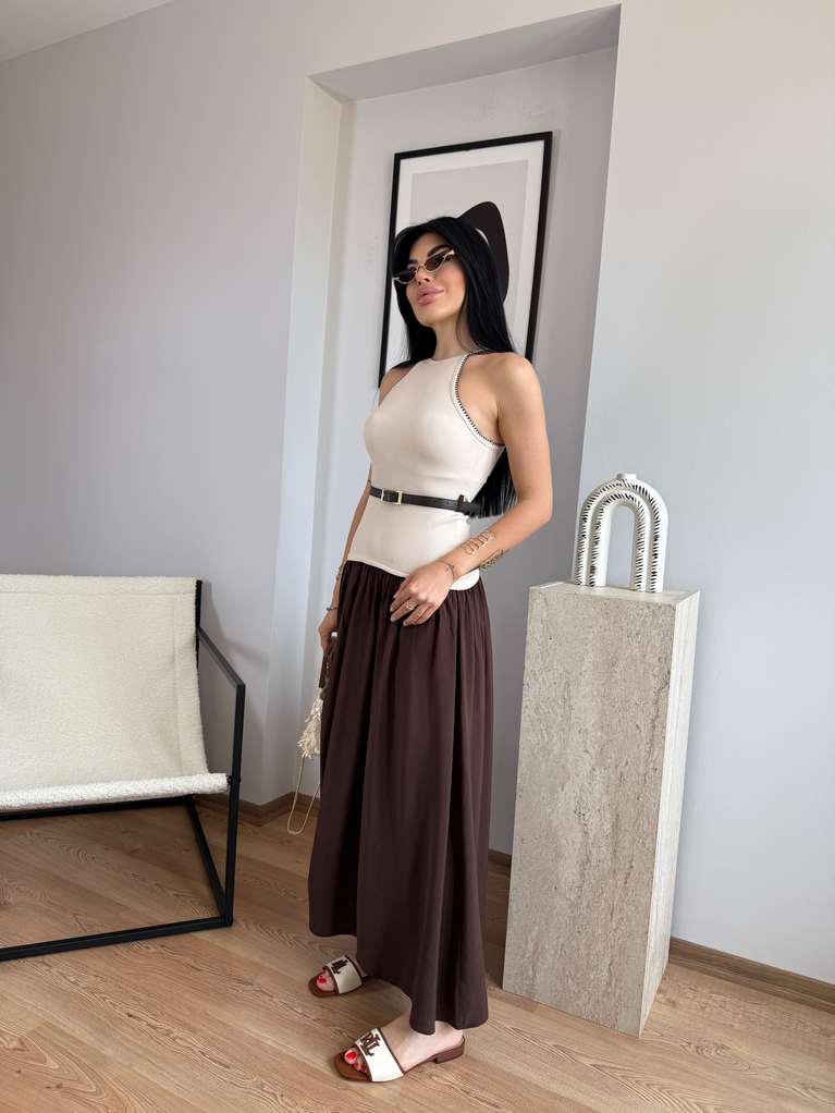 KAŞKORSE KEMERLİ ELBİSE KAHVE