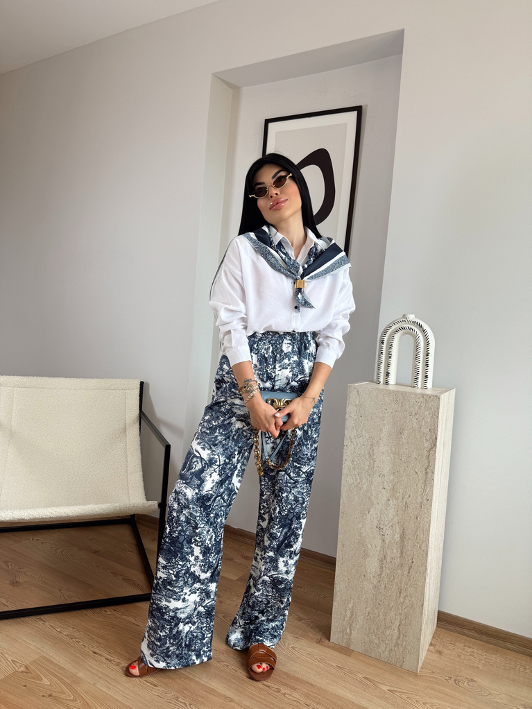 LACİ DESEN DETAYLI PANTOLON GÖMLEK FULAR TAKIM