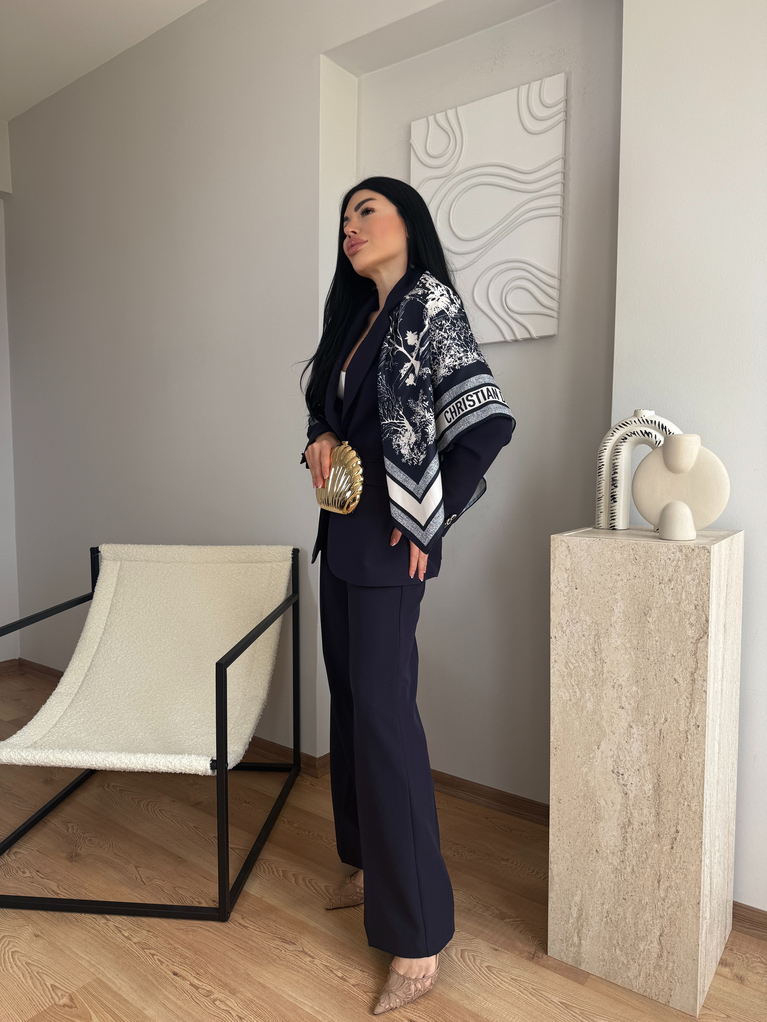 LACİVERT ŞAL DETAYLI BLAZER TAKIM