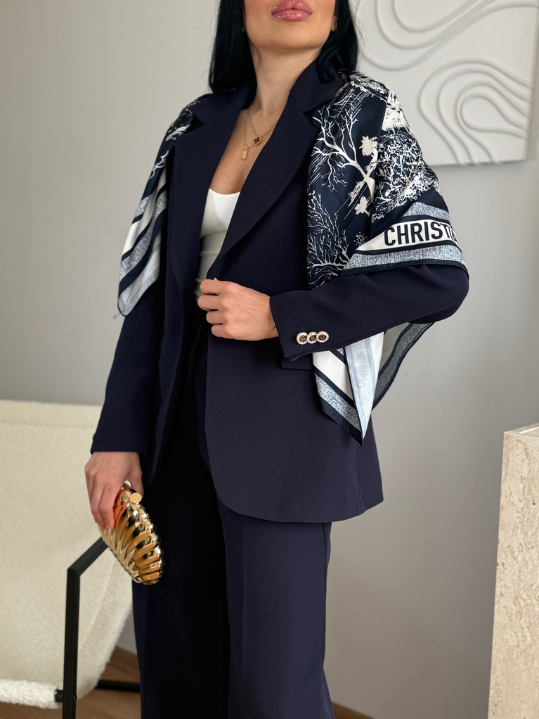 LACİVERT ŞAL DETAYLI BLAZER TAKIM